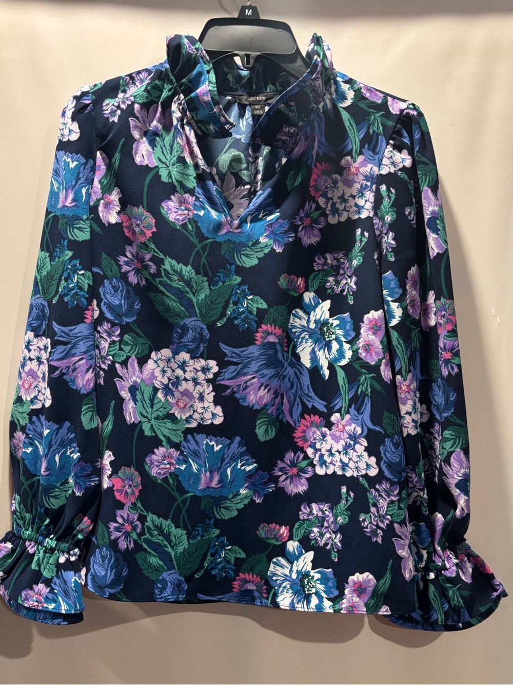 J.CREW Ruffleneck Top Women's Foral 365 Crepe XS  Multicolor